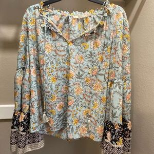 Large flowery boho long sleeve shirt
